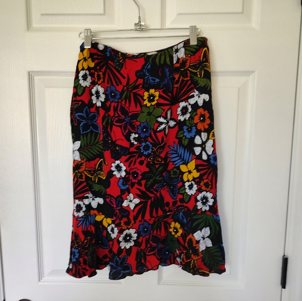 Chico's Vintage Floral Tiered A-Line Flounce Skirt Size 2